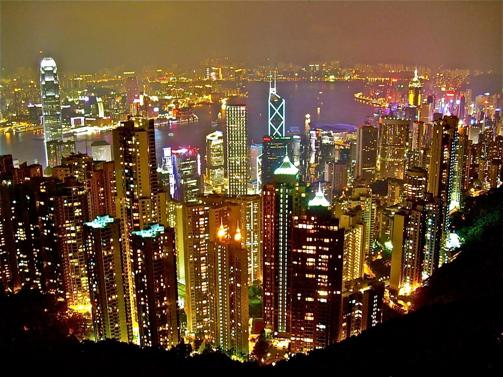 Hong Kong's illuminated skyline at night, seen from Victoria Peak
